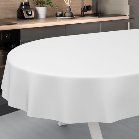 Nappe en Toile cirée, Lavable, pour Table de Jardin, extérieur, intérieur, Ovale, Bord coupé, Blanche, 240 x 140 cm (1/5)