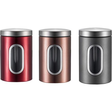 Boîte De Rangement - Boîte Hermétique En Acier Inoxydable Avec Fenêtre Transparente Et Joint En Silicone - Pour Farine Sucre Thé Céréales - Lot De 3 (1/5)
