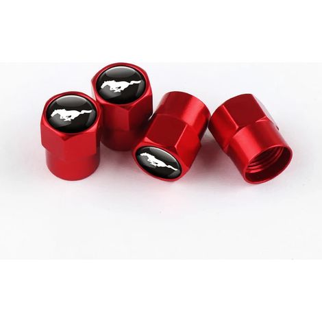 (Rouge Mustang) 4 pièces Embouts de valve de pneu en métal avec badge Mustang ST RS, compatibles avec Fiesta, Focus, Fusion, Ranger, Explorer, Escape, Kuga et Ecosport (1/5)