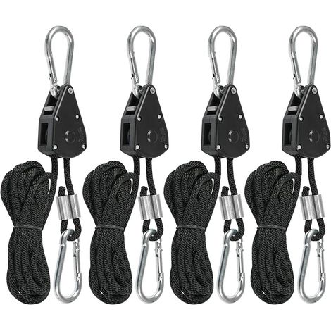 Tendeur de Corde à Cliquet 4Pcs Cordes à Cliquet avec Crochet, Cordes de Tente Réglables, Tendeur Voile Ombrage, Corde de Fixation pour Tente