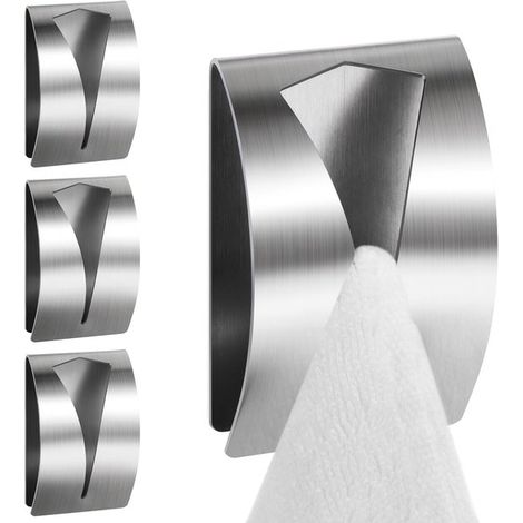 Handtuchhaken – Selbstklebend – 4 Stück – Handtuchclips aus Edelstahl – Handtuchhalter für Bad und Küche – Kein Bohren erforderlich – Silber (1/5)