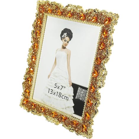 Cadre Photo Décoratif Européen en Plastique Strass Or, Support Stable pour Bureau et Chambre, Décoration Élégante et Raffinée pour Photos Précieuses Style Plusieurs styles (1/5)