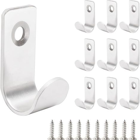 10 Pièces Patere Murale en Acier Inox, Crochets avec Vis, pour Suspendre des Vêtements, des Chapeaux, des Sacs, des Serviettes de Bain (1/5)