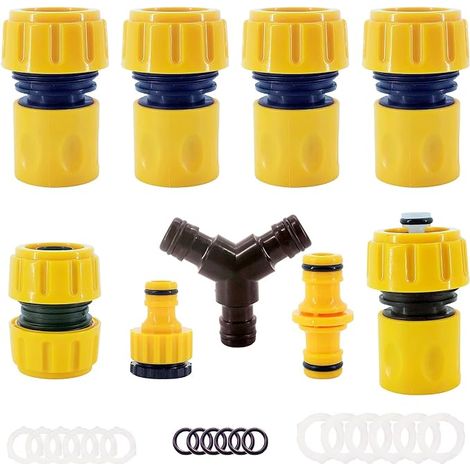 Lot de 9 Raccord Tuyau D'arrosage 3/4" 19mm,Kit de Raccordement de Robinet Tuyau de Jardin -Raccord D'arrosage Rapide,Double Mâle,Séparateur en Y,2en1 Robinet Filetage,Joint de Réparation de Tuyau (1/5)