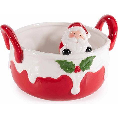 Contenitori di Natale realizzati in ceramica con manici e Babbo Natale in 3D, set da 4 pezzi, Ø 15,5 cm x 11 H