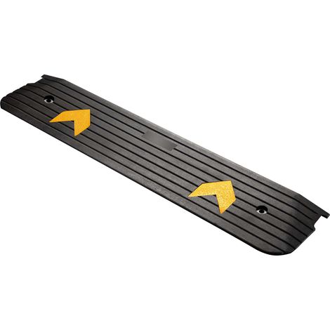 Wiltec Rampa de goma 1130 x 240 x 25 mm con capacidad de carga de 50 toneladas, cintas reflectoras y diseño antideslizante, ideal para bordillos y umbrales