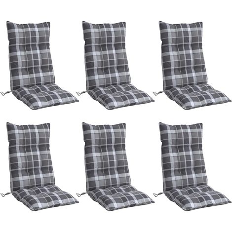 Coussins de chaise à dossier haut lot de 6 motif carreaux gris vidaXL