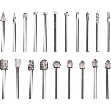 Ce coffret de 20 limes rotatives en acier rapide au tungstène possède une tige de 3 mm de diamètre et est compatible avec les outils rotatifs Dremel. Il convient au travail du bois, à la sculpture, à (1/4)