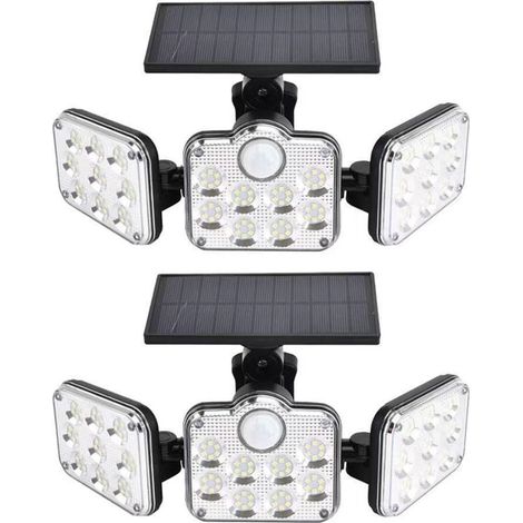 2 Pack 138 LEDs 2200lm Solar Flood Lights Outdoor with Remote Control IP65 Waterproof 3 Adjustable Heads 270° Wide Angle Wireless Security Light for Garage Patio Porch Garden