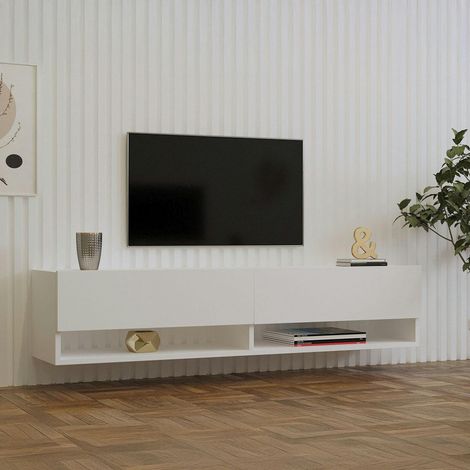 Meuble TV mural blanc - 2 niches ouvertes et 2 portes MARFA (1/5)