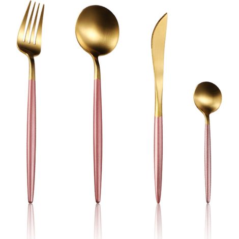 Ensemble de couverts dorés avec manche uni, ensemble de 4 pièces en acier inoxydable, ustensiles de cuisine (1/5)
