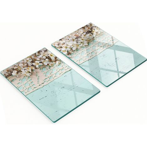 Dos tablas de cortar decorativas de vidrio templado con diseño de flores de cerezo, 2x40x52 cm. (1/5)