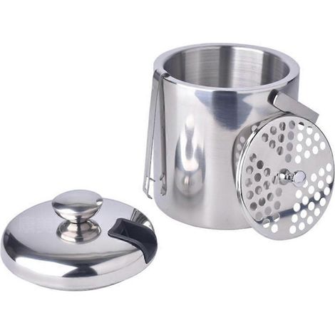 Seau à glaçons à double paroi 1,3 L en acier inoxydable avec pince à glaçons (1/5)