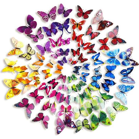 Autocollants Muraux Décoration Portable Lot de 72 Papillons 3d en Pvc Légers Aimants et Colle pour Chambre et Salon (1/5)
