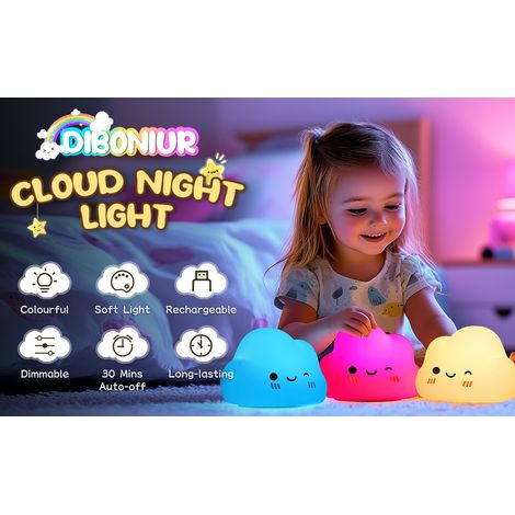 Diboniur Veilleuse Bébé Nuage Veilleuse Enfant Rechargeable, 7 Couleurs 3 Luminosité, Veilleuse Bebe Maternité, Lampe de Chevet Enfant Deco Chambre Bebe, Blanc (1/5)