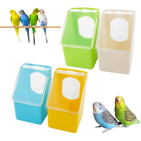 Juego de 4 comederos de plástico para palomas y codornices – Comedero colgante para jaulas de loros, palomas y aves de corral (modelo de un solo orificio) (1/5)