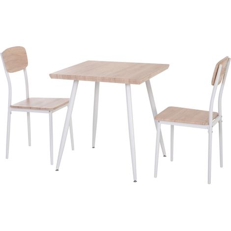 Ensemble de salle à manger 3 pièces, table et 2 chaises, structure en métal, coin repas pour salle à manger ou cuisine, coloris naturel blanc (1/5)