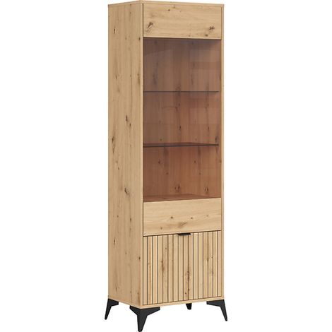 Vitrine haute avec 1 porte vitrée,coloris Chêne artisan - Longueur 60 x Profondeur 41 x Hauteur 197 cm (1/5)