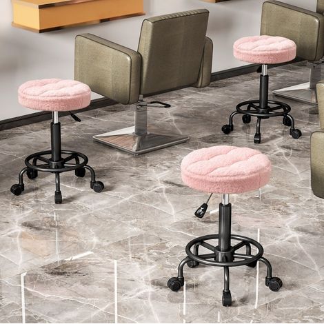 Taburete de trabajo giratorio de poliéster rosa, ajustable 50-66 cm, 360°, pistón de gas clase 3, Ø50 cm
