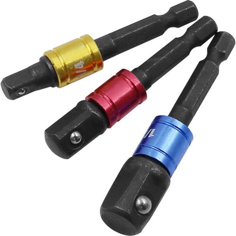 Accessoire pour une perceuse Adaptateurs Porte Douilles sur Perceuse/Visseuse à Choc. Lot de 3 Adaptateur Mandrin pans Carré 1/4", 1/2", 3/8" en Accessoire pour une perceuse（noir） (1/5)
