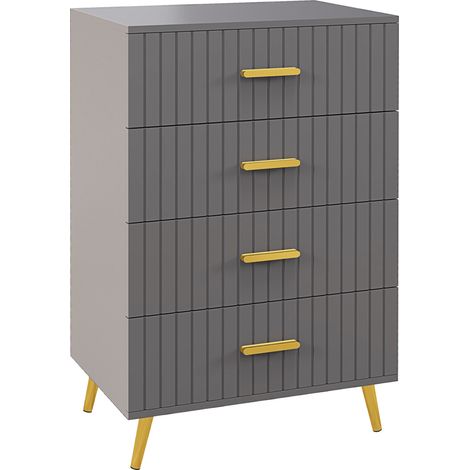 Commode moderne 4 tiroirs bois aluminium 60x40x90 cm or gris foncé