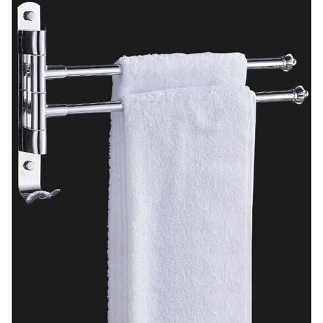Porte-serviettes mural antidérapant rotatif 180° avec tête de poteau – Étagère pivotante en acier inoxydable, finition chromée (1/3)