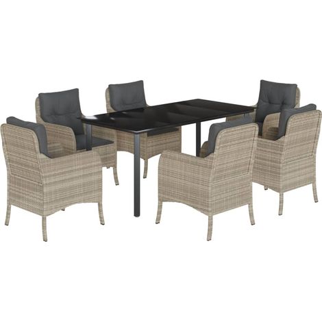 Set da Pranzo da Giardino 7 pz Cuscini Polyrattan Grigio Chiaro vidaXL (1/5)
