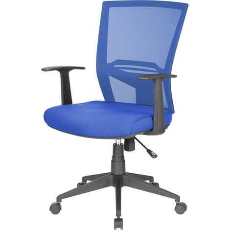 Dmora - Chaise de bureau Dlom, Chaise de direction en maille avec accoudoirs, Siège de bureau ergonomique, 59x64h96/106 cm, Bleu (1/3)