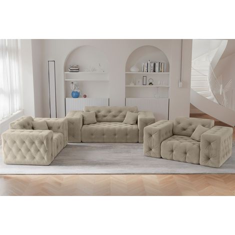Sofaset Designersofa CHANTAL 2-1-1 in Stoff Moly Beige (1/5)