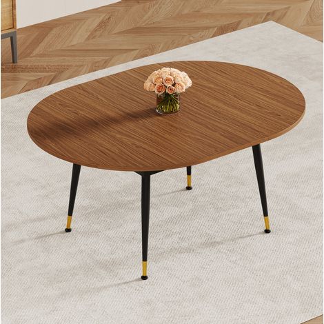 Mesa de comedor ovalada 200x120x73.66 cm negro y nogal en MDF y metal con diseño estable (1/5)