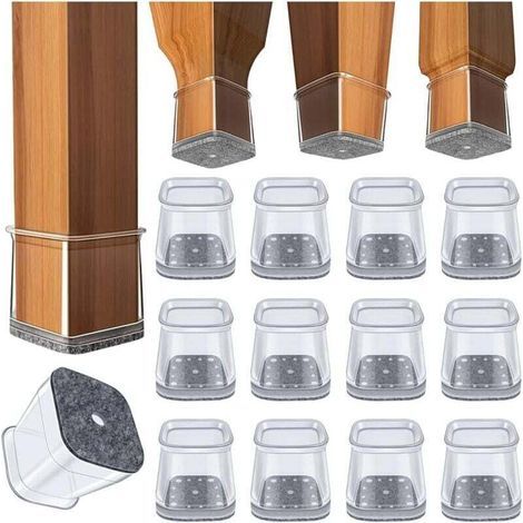 24pcs Square Chair Leg Protectors, Silicone Chair Leg Protectors, Large Transparent Chair Pads for Hardwood Floors (Fits: 19-26 mm)