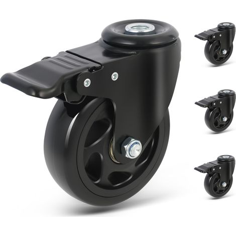 Roulette Pivotante avec Frein, 100mm Roulettes pour Meubles avec Trou de Fixation à Boulon M12, Roulette Charge Lourde Rotation à 360°, Lot de 4 PU Roulettes Jusqu'à 500KG (1/5)