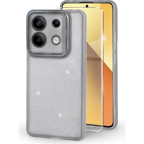 Funda para Xiaomi Redmi Note 13 5G, con acabado brillante, color gris + cristal templado 9H. (1/5)