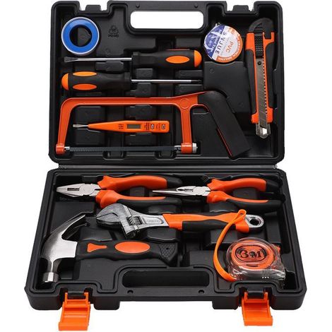 13-Pièces Kit d'Outils en Acier au Carbone 302B-13, Clé, Tournevis, Ensemble de Boîte à Outils pour Voiture et Maison, Pince Universelle