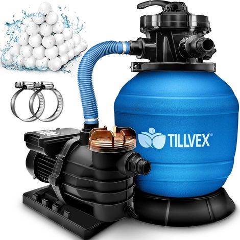 Tillvex – Filtre à sable 10 m³/h – Débit 10 200 l/h – Vanne 5 voies – Indicateur de pression jusqu'à 1 bar – Compatible Ø 32/38 mm (1/5)