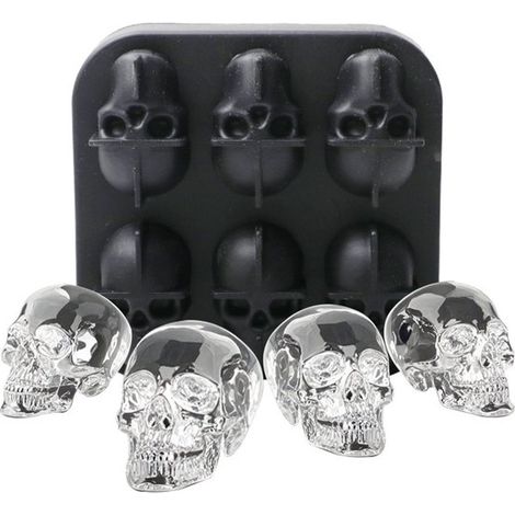 Cubitera forma calavera, cuchilla silicona 6 orificios whisky, molde hielo flexible alimentos, Halloween fiestas, fácil desmoldar lavavajillas (1/5)