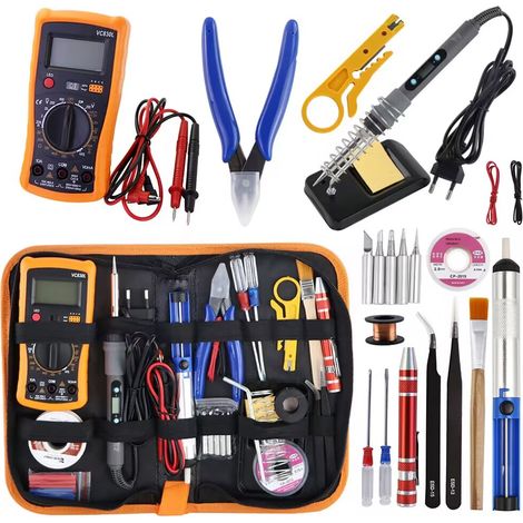 Fer à souder électrique réglable 80 W avec affichage numérique gris pour le soudage et le soudage de fils, kit avec sac et multimètre, compatible 110 V/220 V. (1/5)