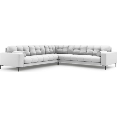 Canapé d'angle symétrique 6 places en tissu structurel gris clair (1/4)