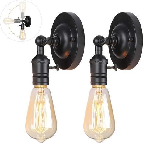 2pcs Applique Murale 180° Métal Interrupteurs Réglable Lampe Murale Industrielle Luminaire Chambre à Coucher, Couloir, Salle de Bains Aplique Mural Intérieur (1/5)