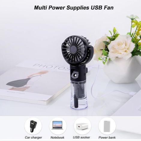 Ventilatore portatile a nebulizzazione，Ventilatore portatile con 4 velocità，Ventilatore ricaricabile tramite USB，accessorio (nero) (1/4)