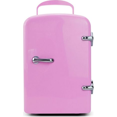 Mini frigorifero - Piccolo frigorifero da 4 litri, Mini frigorifero da camera da letto, Frigorifero retrò, Mini frigorifero cosmetico, Mini frigorifero elettrico 12V/220V, Funzione caldo/freddo, Rosa (1/5)