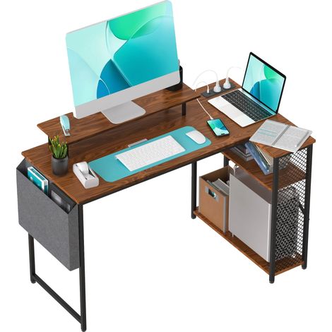 Scrivania per computer, design a L, soluzioni di alimentazione integrate, marrone - 1207075 cm (1/2)