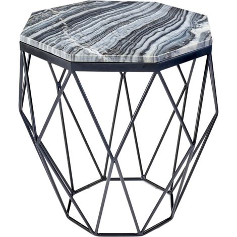 Couchtisch NEXORA 50 cm aus grauem Marmor und schwarzem Metall im geometrischen Design