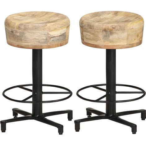 Lot de 2 Chaises de bar Tabourets de bar - Tabouret Haut 52 cm Bois de manguier massif BV256945 - BonneVie (1/5)