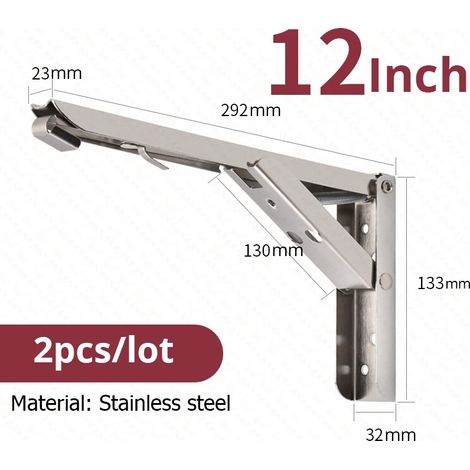 (Argenté 30 cm) Lot de 2 supports d'étagère pliables, acier inoxydable, gain de place (1/3)