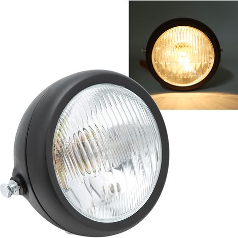 Projecteur Moto Rétro 12V Universel Étanche Anti-Poussière Feu de Croisement/Route Avant Coque Noire Verre Blanc (1/4)
