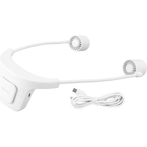 Ventilateur de cou portable rechargeable 3 vitesses, sorties d'air avant/arrière, design sans pales, couleur blanc (1/5)