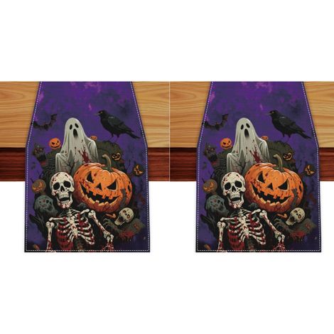 Chemin de table d'Halloween, Chemin de table citrouille, Décorations d'Halloween Décorations d'Halloween pour tables, salon, 33 x 183 cm, (2 pièces) (1/5)