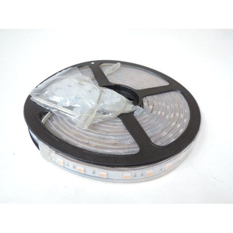 Ruban bandeau LED étanche 15W/m chaud 2700K 800lm/m longueur 5m SMD5050 alim 24V DC (non incl) 60leds/m exterieur IP65 (1/2)