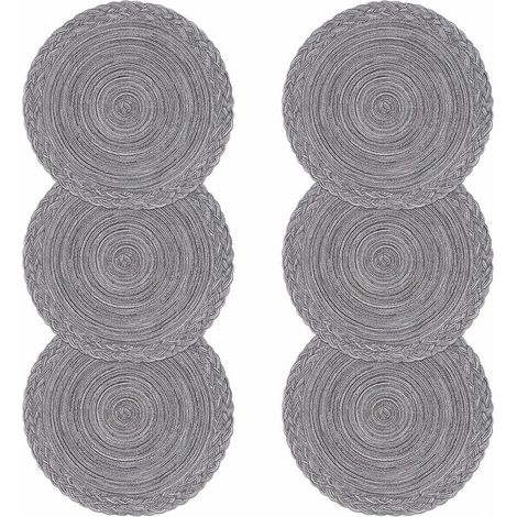 Set of 6 gray round placemats woven cotton placemats heat resistant washable placemats christmas placemats decoration for dining room, kitchen, wedding-38x38cm (1/5)